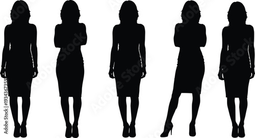 Sexy Woman Silhouettes in Tight Dresses and High Heels Isolated on White Background for Fashion, Glamour and Beauty Design