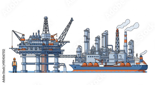 Offshore Oil Rig Platform Illustration.