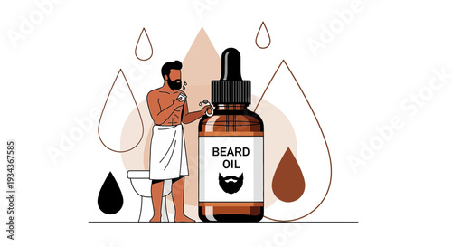 Beard Oil Bottle with Man Grooming, Skincare Routine, Male Hygiene