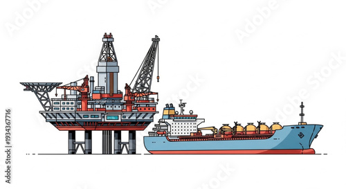 Offshore Oil Rig Platform Illustration.