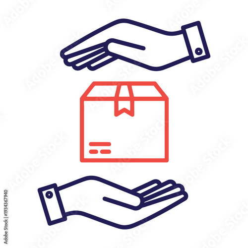 Hands exchange delivery box showing trust and successful transaction