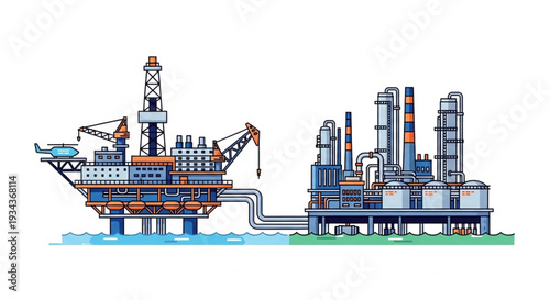 Offshore Oil Rig Platform Illustration.