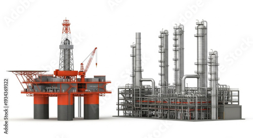 Offshore oil rig and refinery industrial complex.