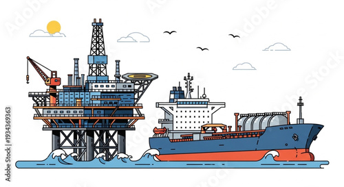 Offshore Oil Rig and Supply Ship.