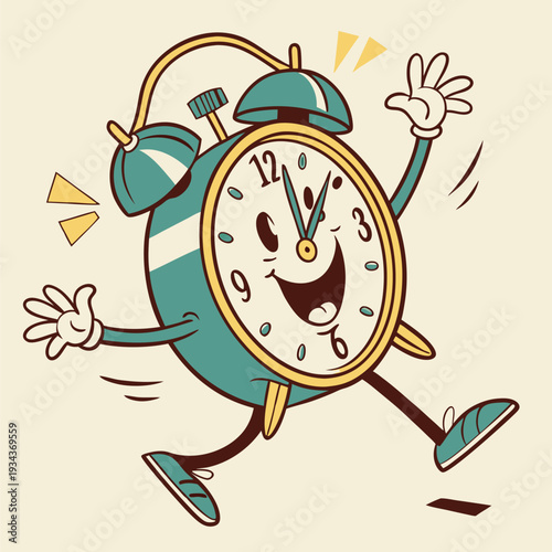a retro style cartoon illustration of an alarm clo (2)(1)