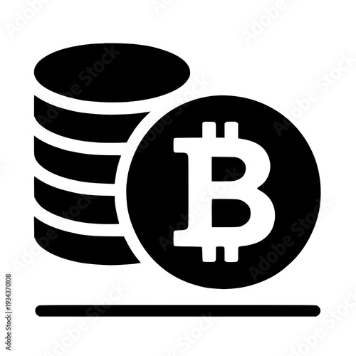 Digital currency symbolized by a stack of coins with a bitcoin logo