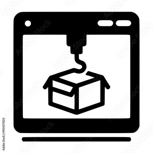 3d printer creating a box-shaped object on a digital screen interface