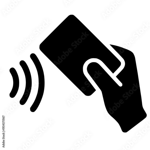 Hand holding a smartphone with a payment card being scanned for contactless transaction.