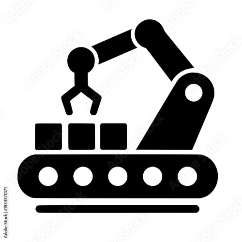 Industrial robotic arm assembling products on a conveyor belt system