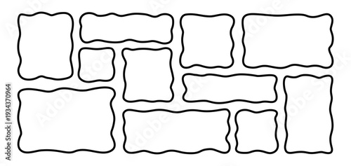 Rectangle irregular organic set with line cute vector shape frame box. Hand drawn rough collage with abstract wavy background. Text rectangle banner with figure graphic shape