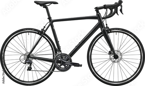 Sleek black road bicycle with drop handlebars presents an image of fitness.