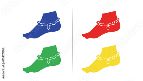 Four colorful sandals with decorative straps displayed in pairs