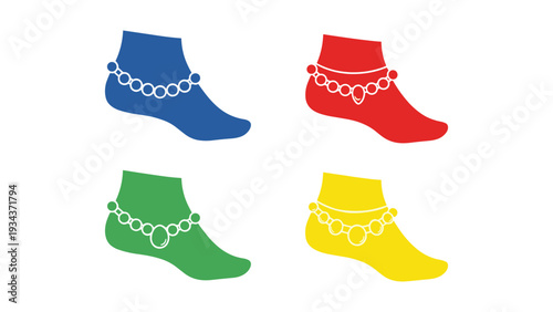 Colorful pair of decorative sandals displayed in a grid layout