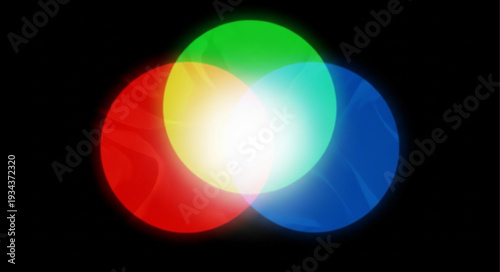 Three overlapping circles of light red green and blue.