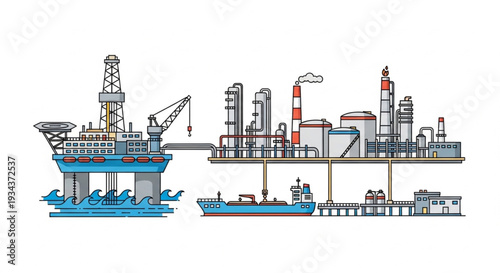 Offshore Oil Rig Platform Illustration.