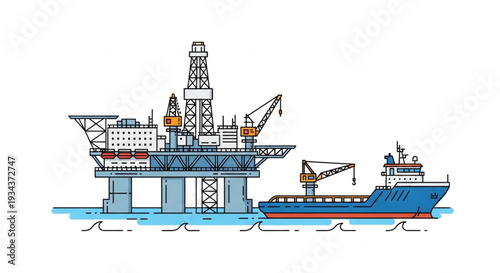 Offshore Oil Rig Platform Illustration.