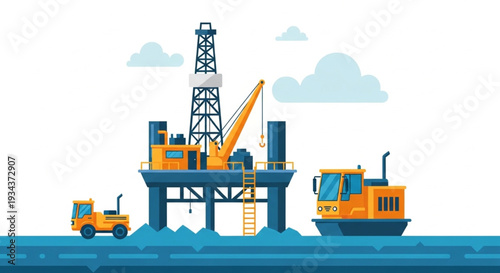 Offshore Oil Rig Platform Illustration.