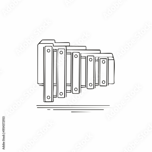 Illustration of a xylophone with wooden bars and mallets, representing music and sound