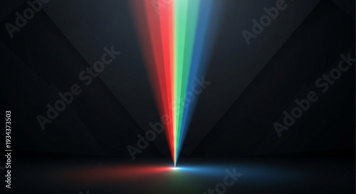 RGB Light Beams Shining Upwards From A Single Point.