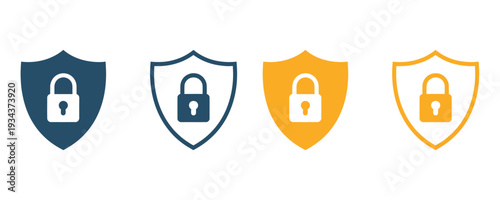 Secure protection icons with shield and lock symbols in blue, white, and yellow
