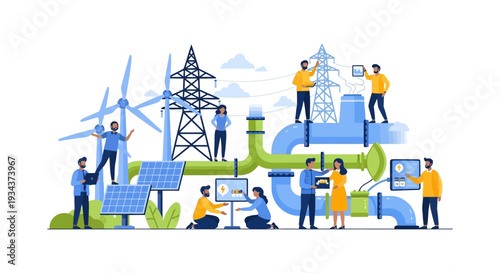 Smart Grid & Renewable Energy Management: Engineers working on sustainable power generation, distribution, and advanced infrastructure technology.