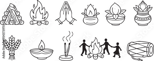 Traditional Indian festive elements vector illustration set for cultural and religious celebrations and worship graphic design