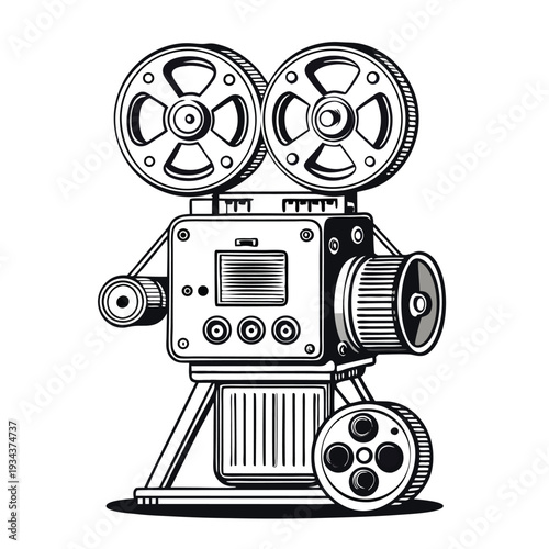 a line drawing of a vintage movie projector  detai (1)