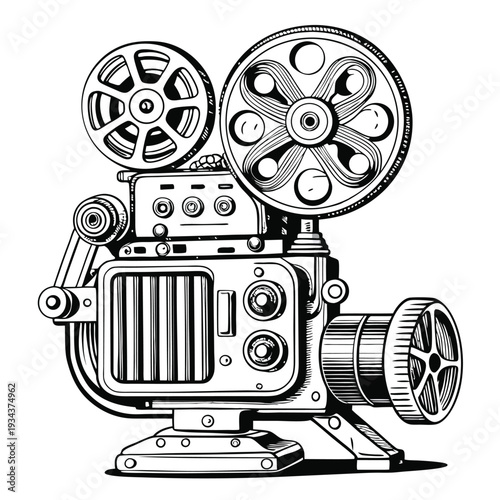 a line drawing of a vintage movie projector  detai (1)(3)