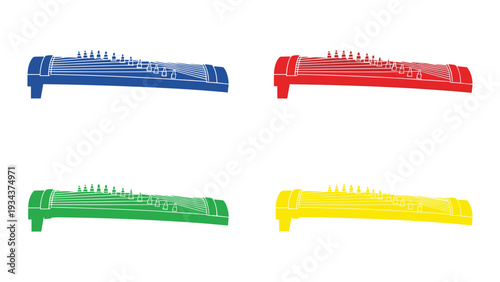 Four colored plastic hairbrushes with different handle designs displayed side by side