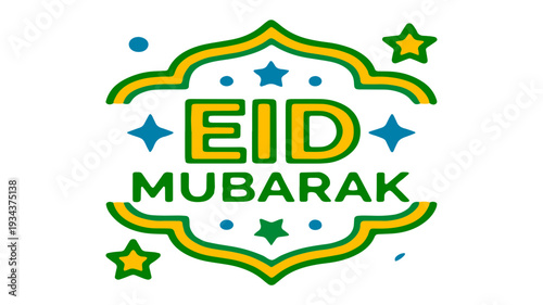 Eid Mubarak Emblem: A vibrant and colorful Eid Mubarak emblem, symbolizing joy and blessings, designed with elegant Islamic patterns and celebratory elements.