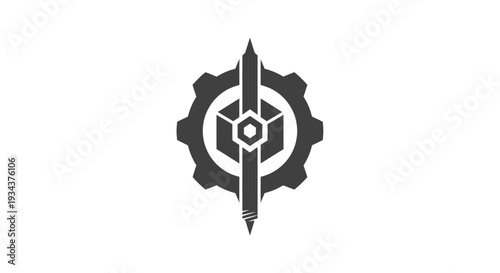 Abstract Geometric Gear and Pencil Icon Symbolizing Innovation and Design