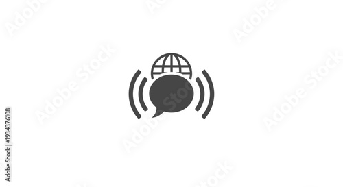 Global Communication Icon: Speech Bubble with Globe and Sound Waves