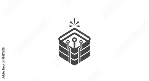 Digital Innovation Icon: Abstract Hexagonal Circuit Board with Glowing Top