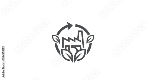 Eco-friendly factory icon with recycling arrows and leaves