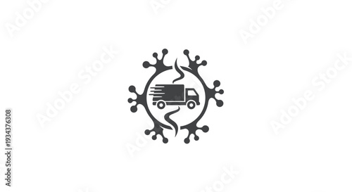 Fast Delivery Truck Icon within Abstract Virus Shape, Logistics Concept