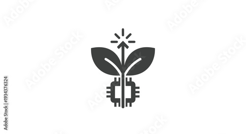 Tech Growth: Digital Plant Icon with CPU Base and Rising Arrow