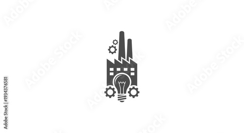 Industrial Factory with Lightbulb and Gears Icon