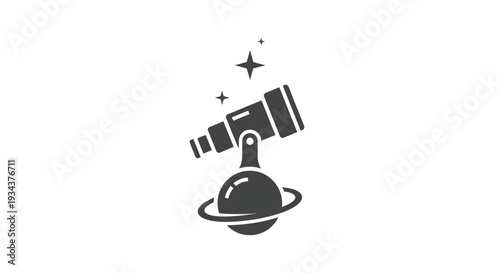 Telescope on planet icon, space exploration, astronomy, discovery, science, cosmos