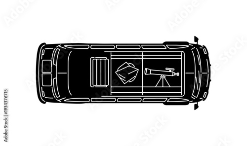 Top view of a car trunk with objects