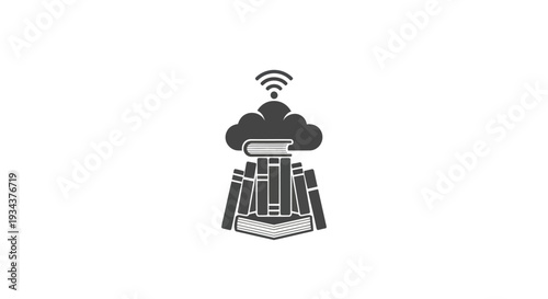 Cloud storage for books, digital library concept with wifi symbol