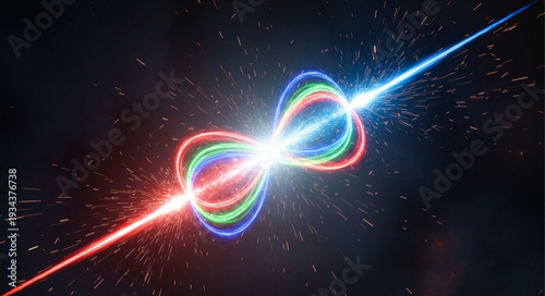 Abstract representation of particle collision and energy release.