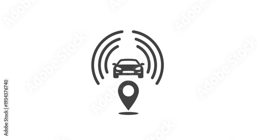 Autonomous Car Navigation Icon with Location Pin and Signal Waves