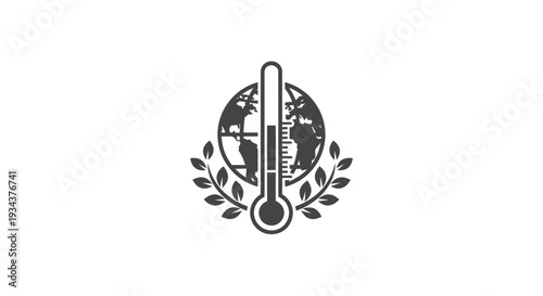 Global Warming Concept: Thermometer with Earth Globe and Laurel Wreath Icon