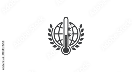 Global Warming Icon: Thermometer with Earth and Laurel Wreath