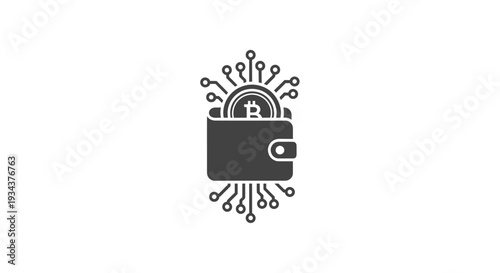 Digital Bitcoin Wallet Icon with Circuit Board Elements