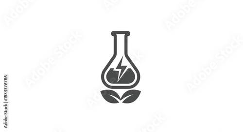 Eco Energy Science Lab Flask with Lightning Bolt and Leaves Icon