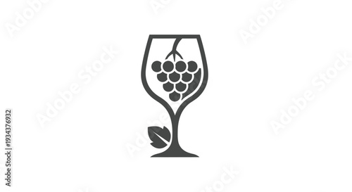 Wine glass with grapes icon, minimalist design