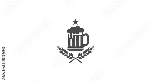 Beer Mug Icon with Wheat Stalks and Star - Craft Beer Emblem