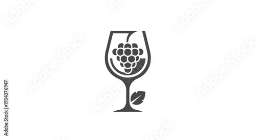 Wine glass with grapes and leaf icon. Vector illustration