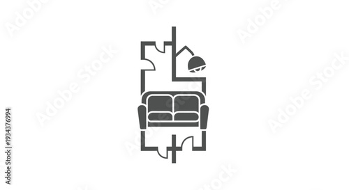 Modern Apartment Floor Plan Blueprint with Sofa and Lamp Icon